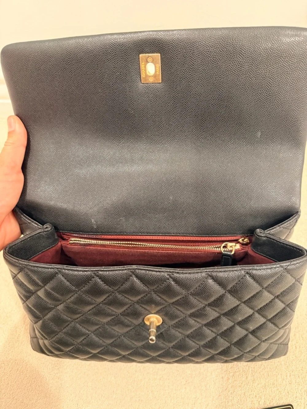 CHANEL Black Quilted Caviar Top Handle Bag with Gold CC Hardware - Picture 6 of 11